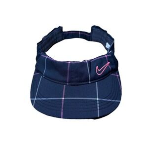 Nike Golf Dri-Fit Swoosh Visor Women Adjustable Strap Black Pink Grid Pattern